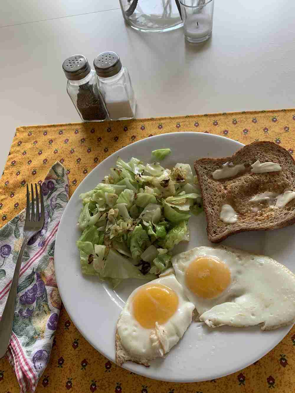 Delicious Sauteed Cabbage with Sunnyside Up Eggs!