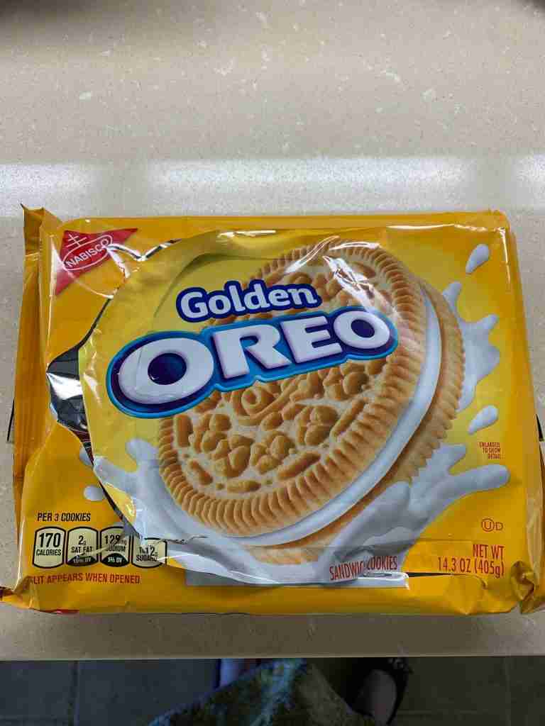 A package of golden Oreos.