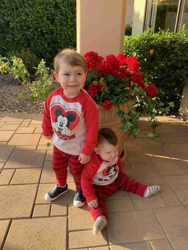 A cute photo of the grandkids in their Valentine's Day outfits!