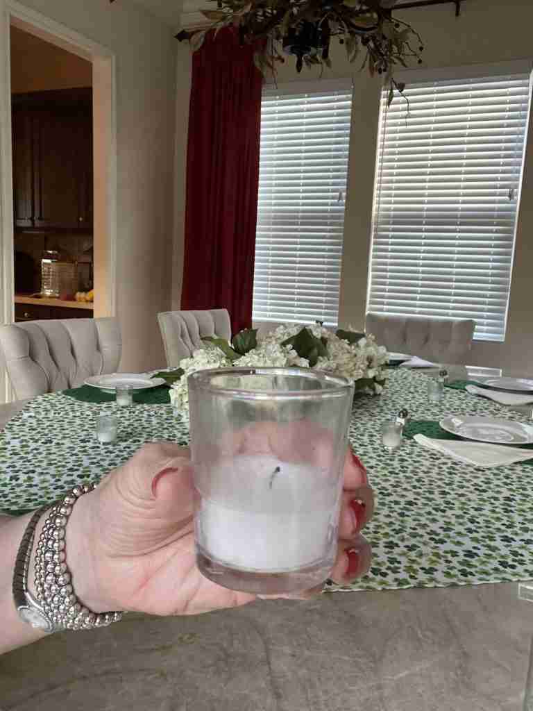 And here are white votive candles in clear votive holders.