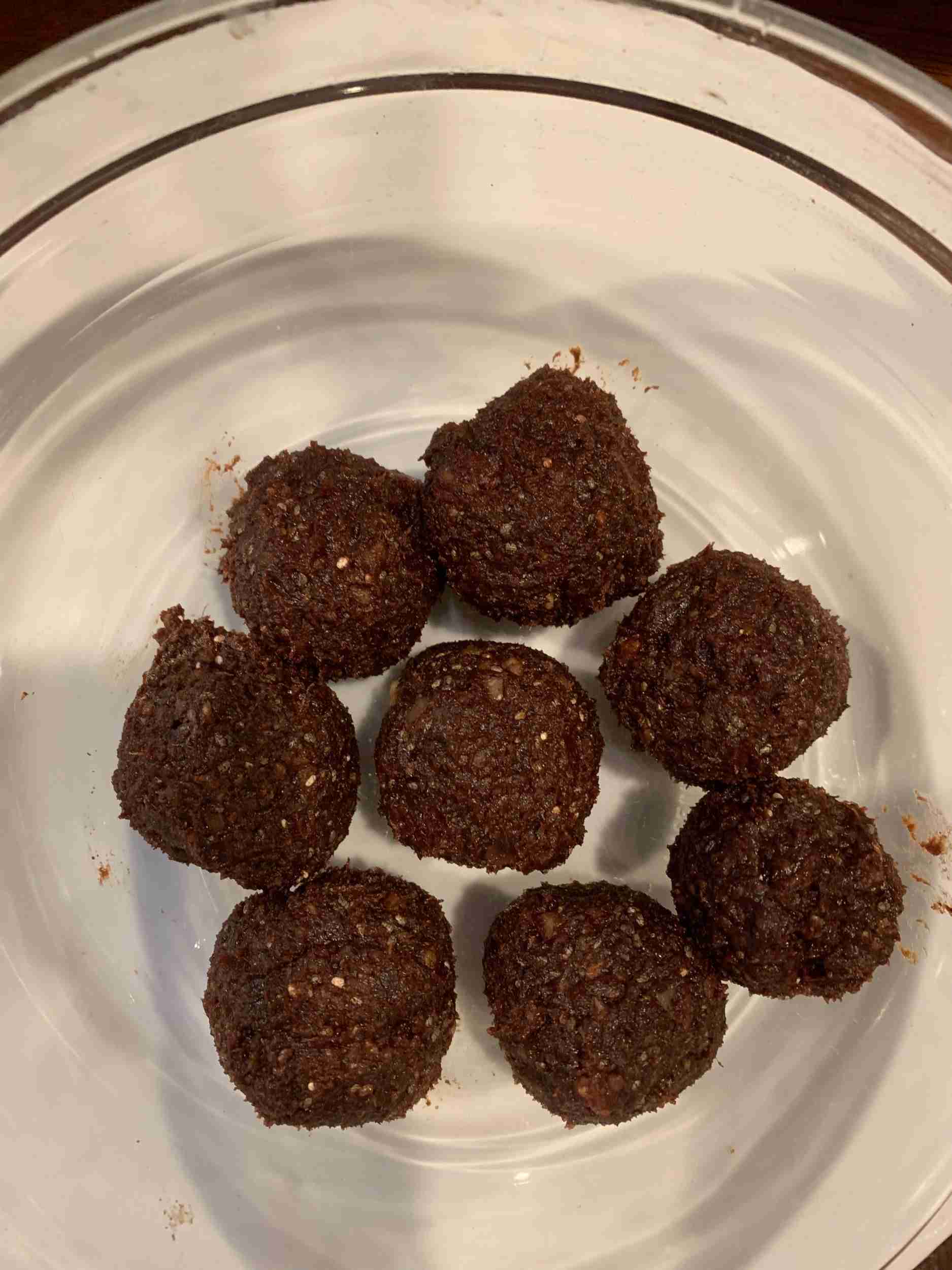 Here are the eight brownie bites from the Healthy Brownies Recipe before heading to the refrigerator to firm up.