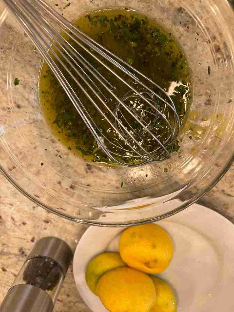 Here is the olive oil, lemon juice and herb mixture that gets brushed on the ingredients before roasting.