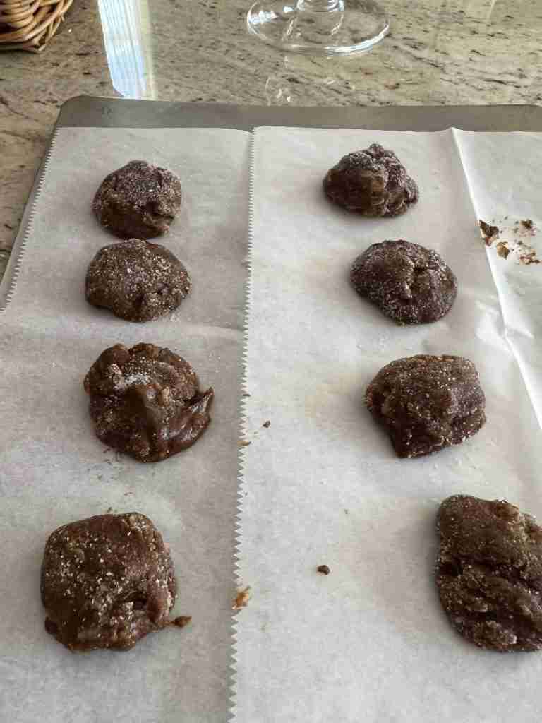 Here are the cookies on a baking sheet before they go in the oven.