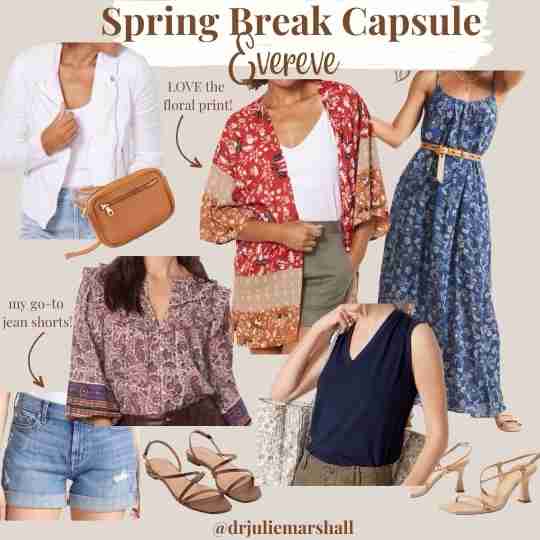 This Evereve spring break capsule is so fun.
Look at these fun casual pieces for your spring break adventures!,, Great denim shorts, a flirty dress, a moto jacket and of course a ruana.  All these pieces can be interchanged.  Wear the flat sandals by day, and switch to the little nude sandals by night.  the caramel-colored bag is so versatile. 