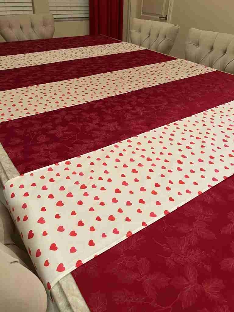 Here all three valentine table runners are in place