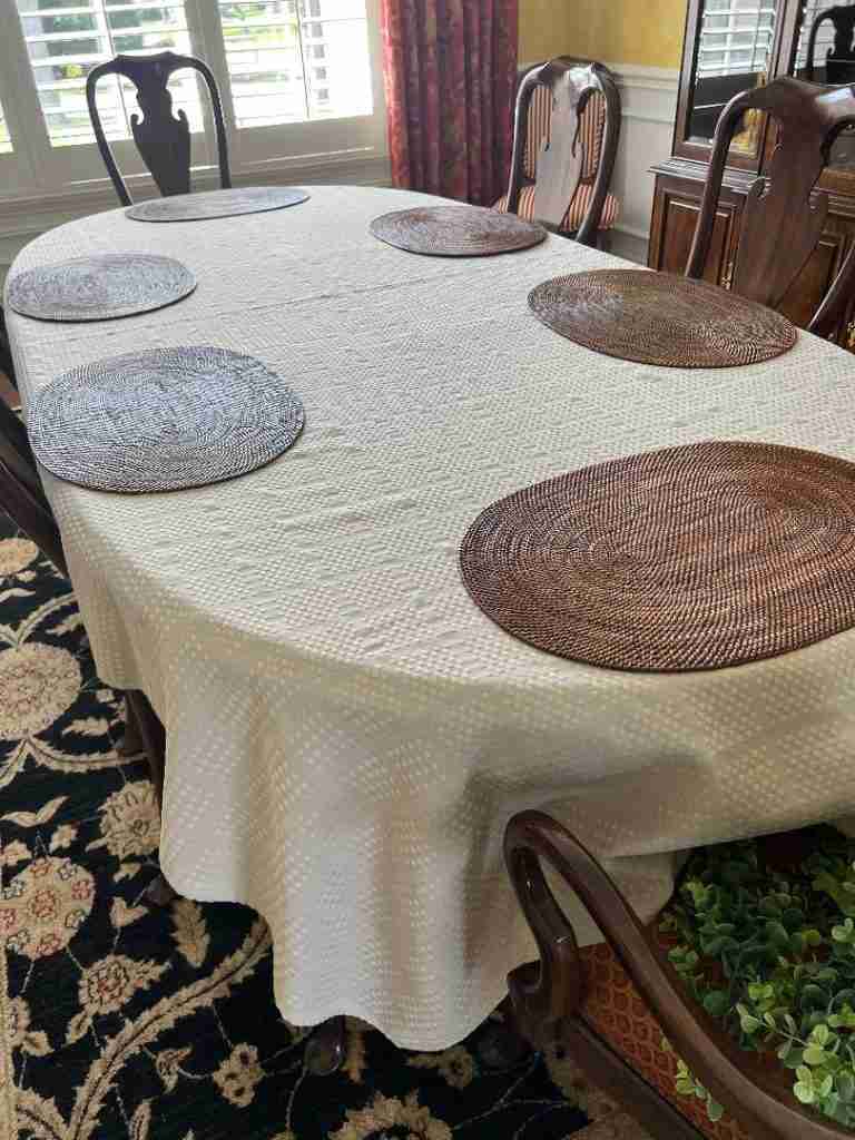 Next, I added these terrific oval rattan placemats