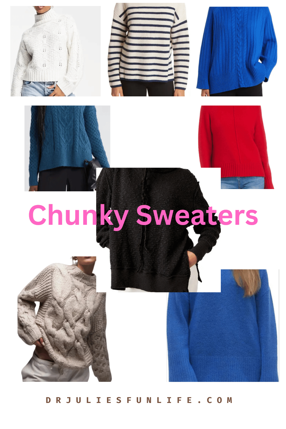a collage of chunky sweaters